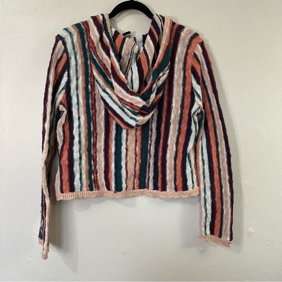 Roxy Tilly’s Exclusive Pink Teal White Red Vertical Striped Hooded Knit Sweater - Picture 7 of 16